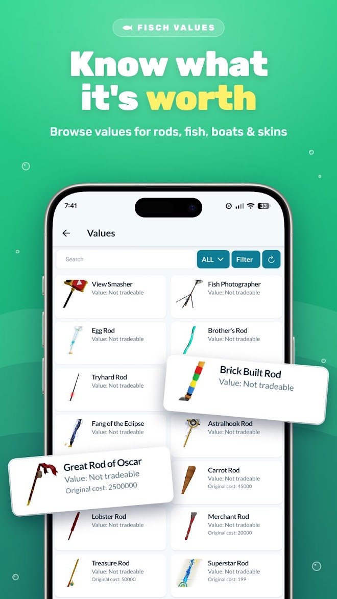 Fisch value list of rods with tradeable status
